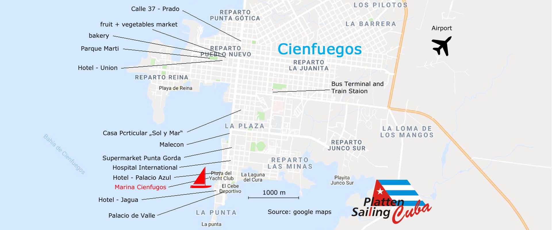 Map city of Cienfuegos